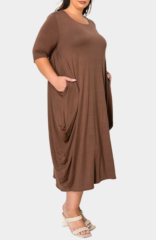 L I V D Evelyn Bubble Hem Jersey Midi Dress In Tobacco Dark