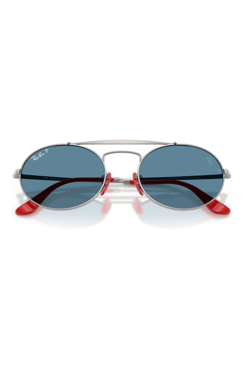 x Ferrari 54MM Polarized Oval Sunglasses, Alternate, color, GUNMETAL / POLAR BLUE