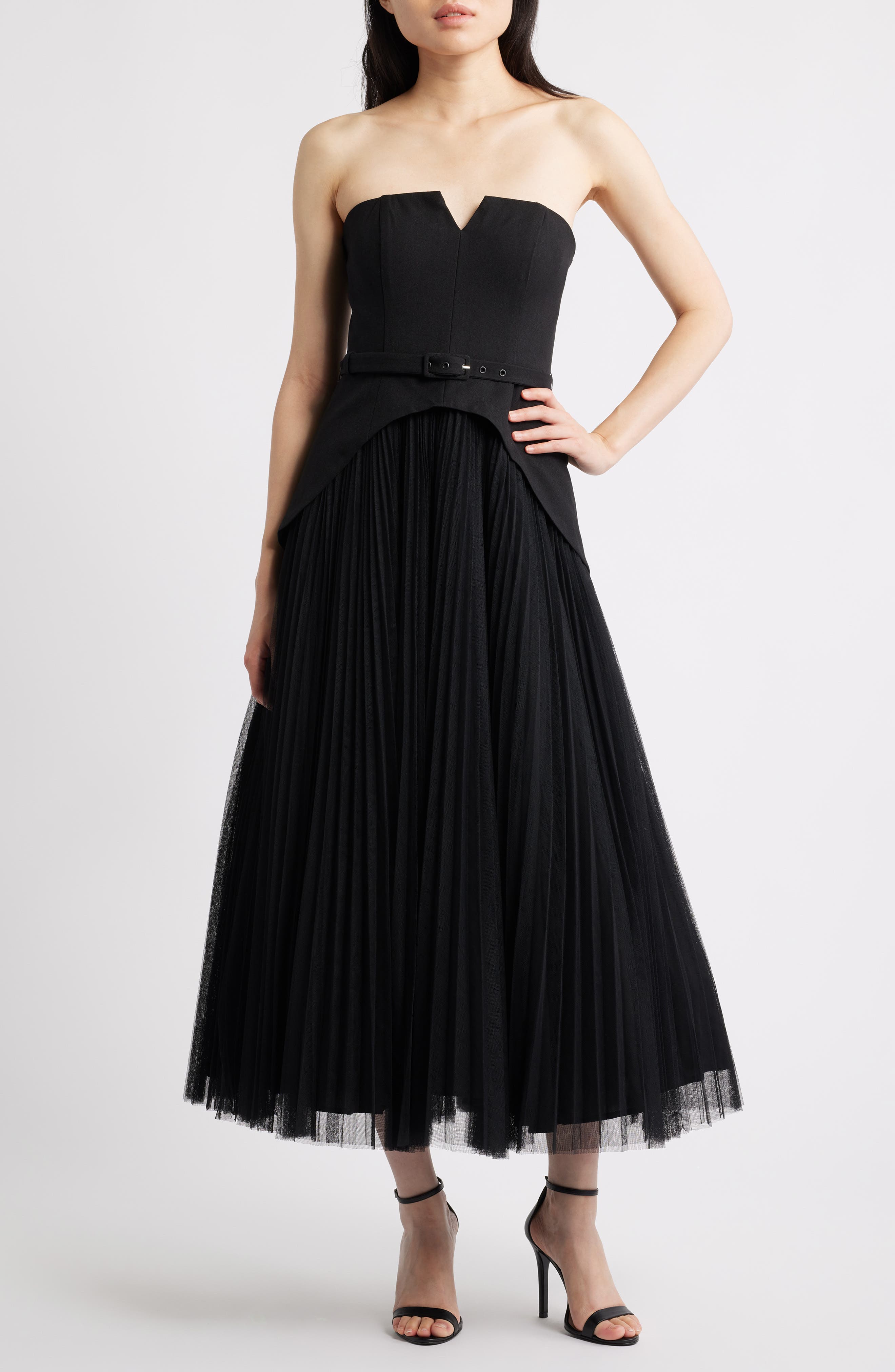 Hutch Lilibet Strapless Mixed Media Gown