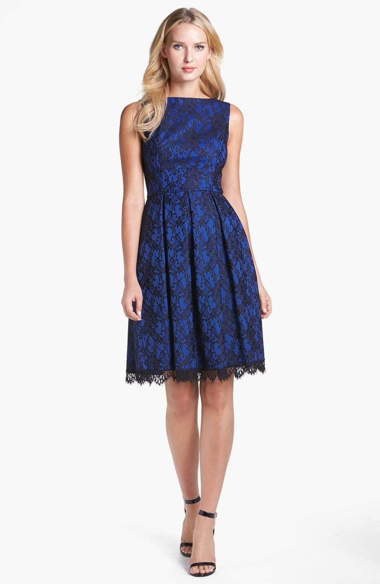 Isaac Mizrahi New York Bonded Lace Fit & Flare Dress, Main, color, 