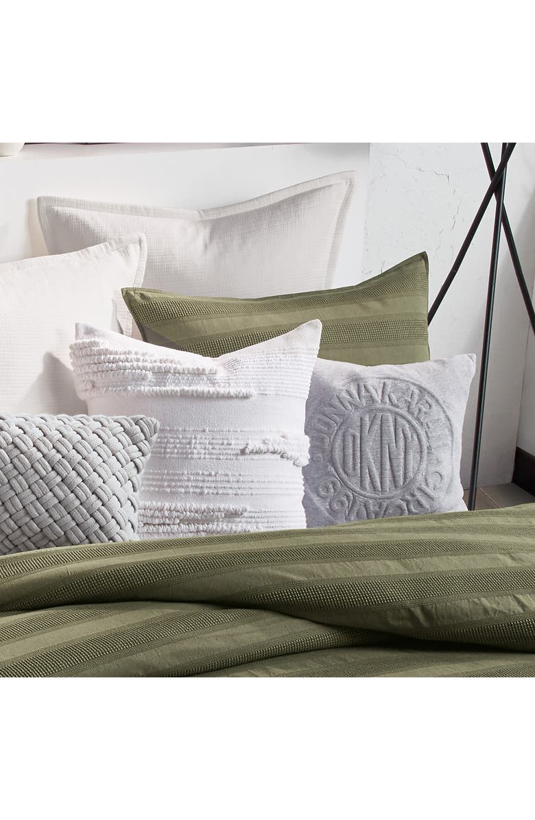 DKNY Textured Stripe Cotton Accent Pillow, Alternate, color, White