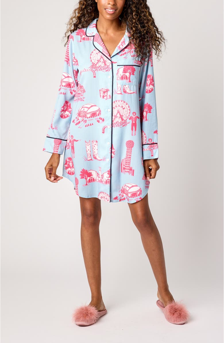 Katie Kime Dallas Toile Sleep Shirt, Main, color, Blue