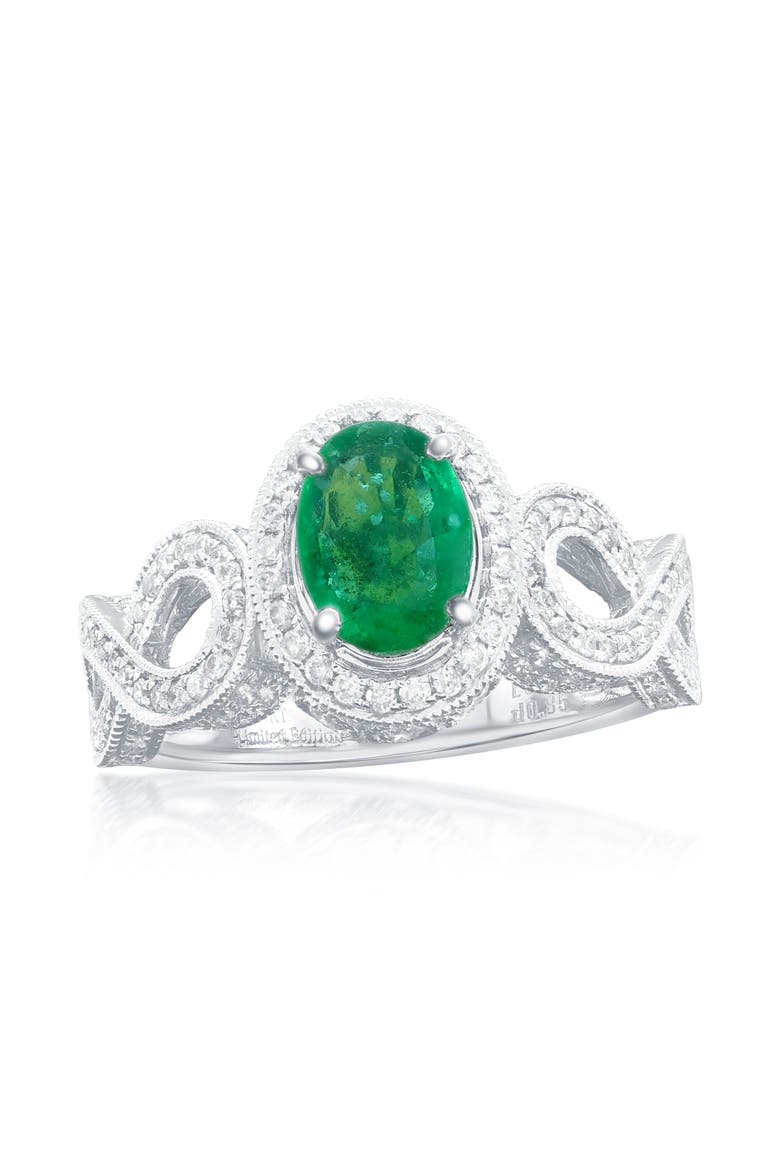14K White Gold 1.10ct Colombian Emerald & 0.88cttw Diamond Ring, Main, color, Green