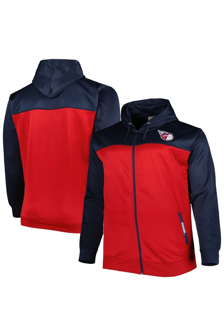Men's Navy/Red Cleveland Guardians Big & Tall Yoke Full-Zip Hoodie, Alternate, color, Navy