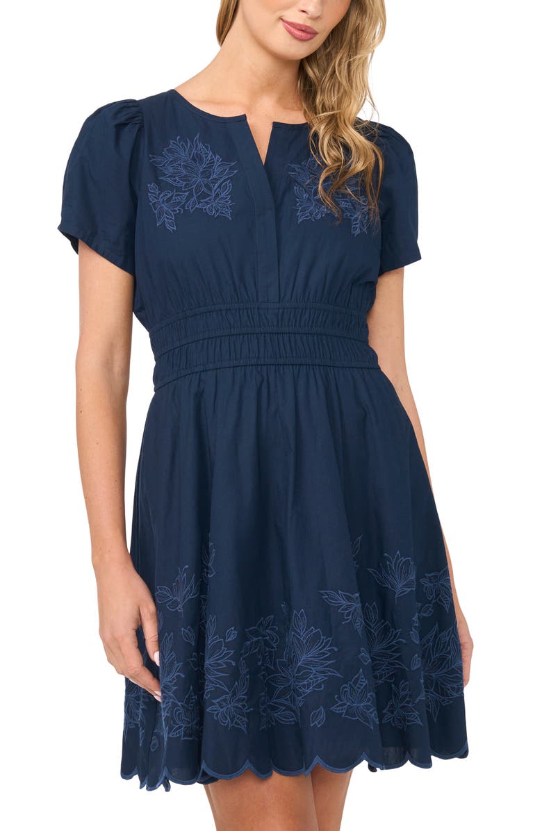 Halogen<sup>®</sup> Floral Embroidered Puff Sleeve Dress, Alternate, color, Classic Navy