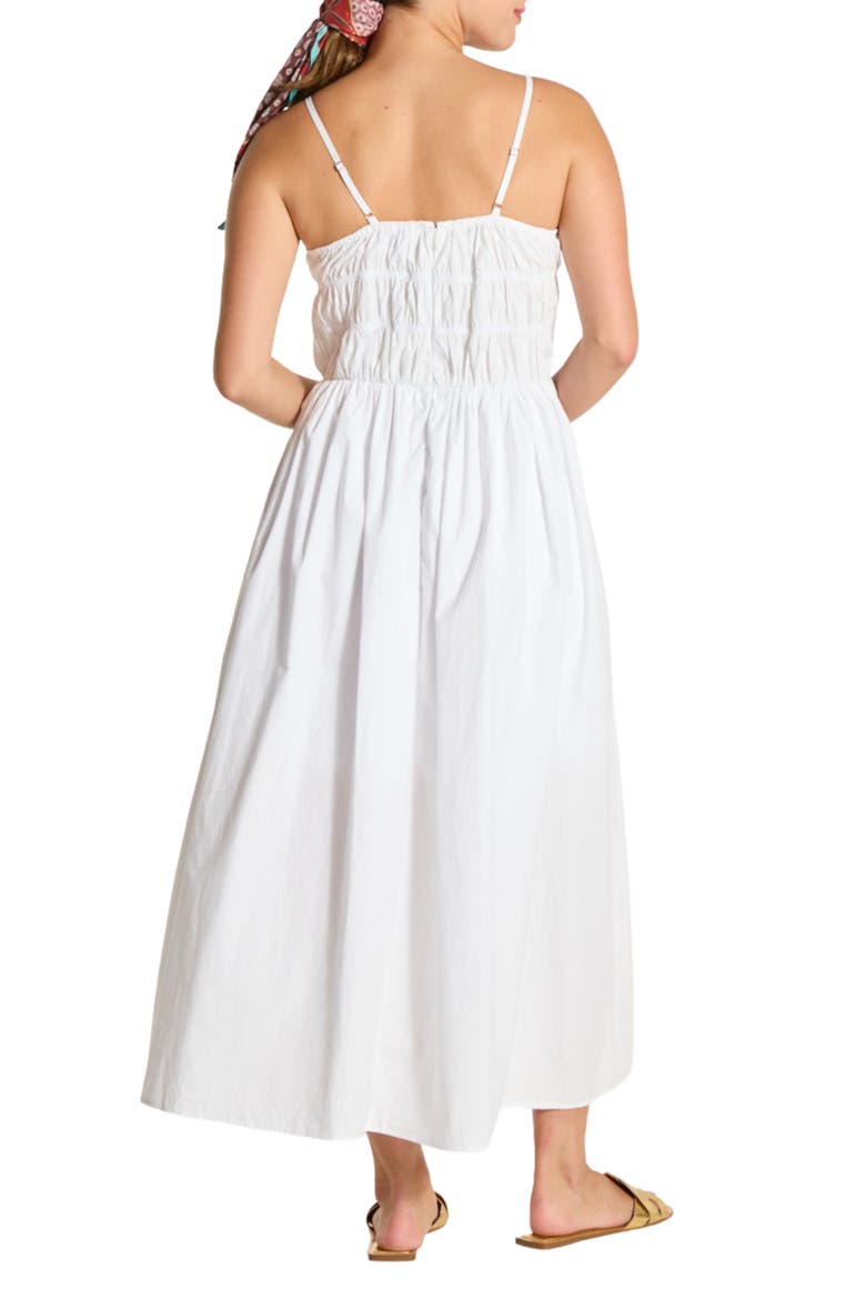 Sleeveless Smocked Cotton Midi Dress, Alternate, color, WHITE