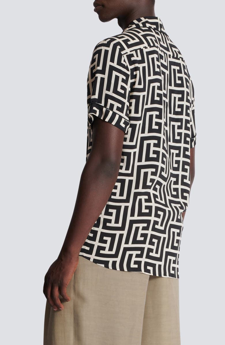 Balmain Macro Monogram Pajama Shirt, Alternate, color, Gfe Ivory/ Black