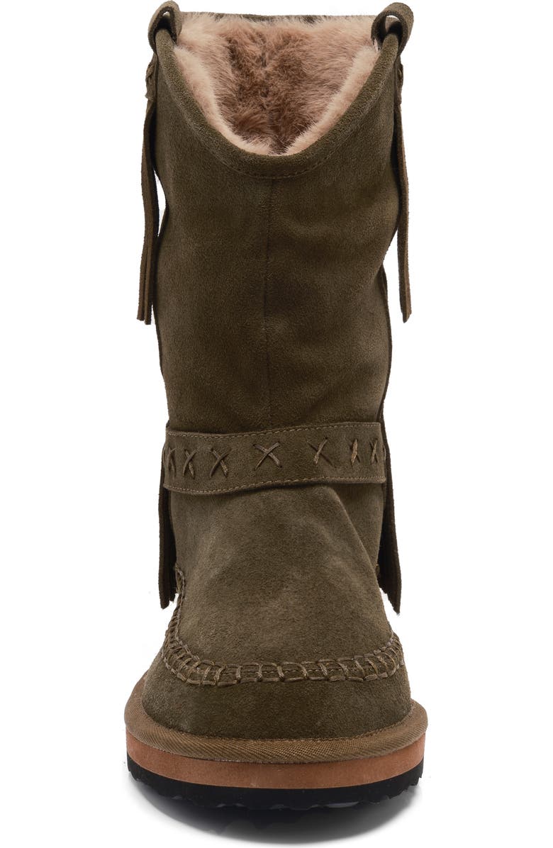 Free People Faye Fringe Faux Fur Boot, Alternate, color, Military Olive Suede