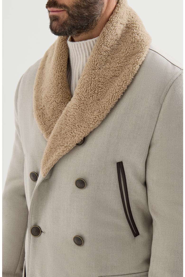 Wool and cashmere cavalry coat with thermore® padding and shearling collar, Alternate, color, Grey