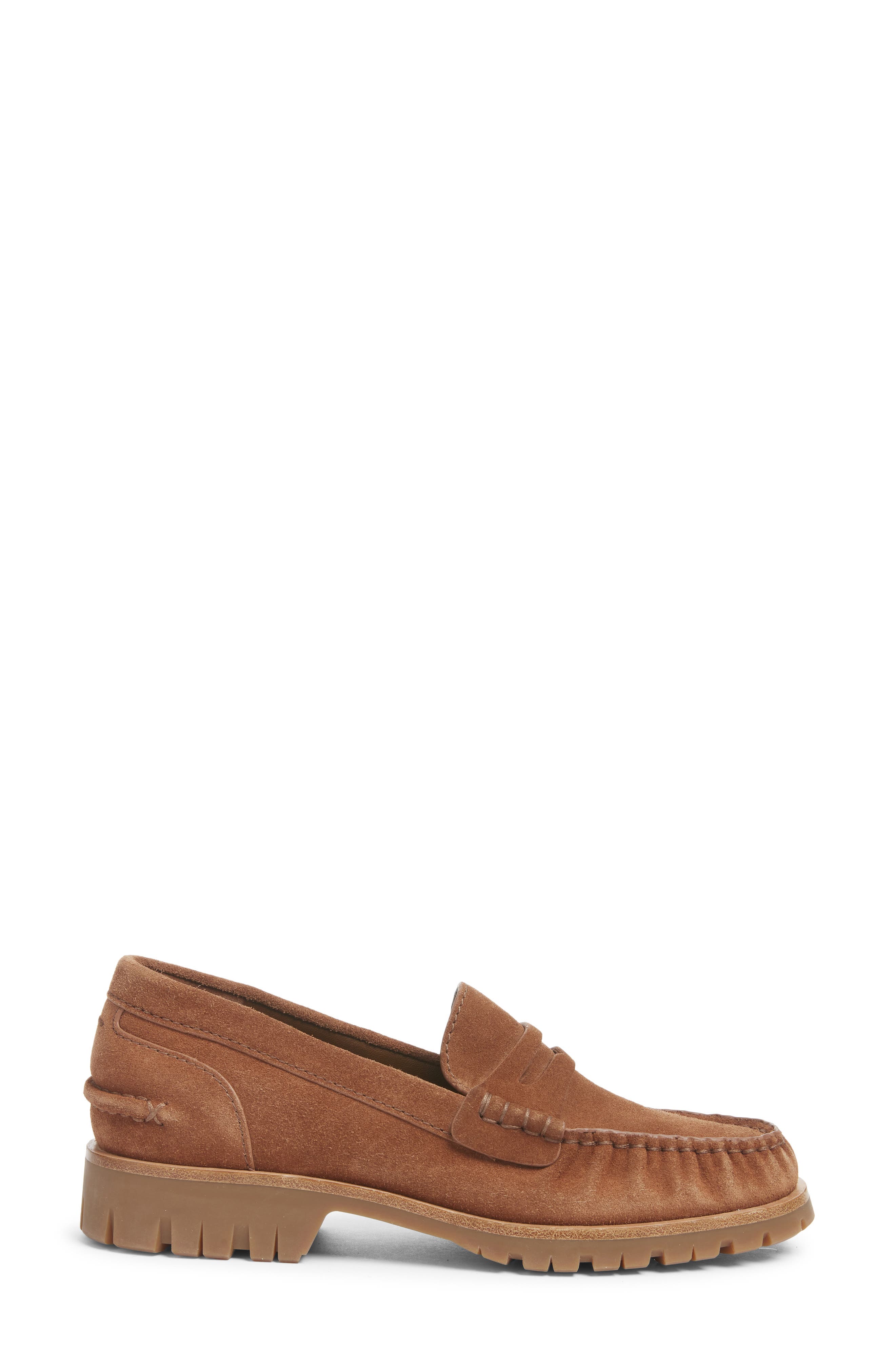 Corey Lug Sole Penny Loafer, Alternate, color, UMBER SUEDE
