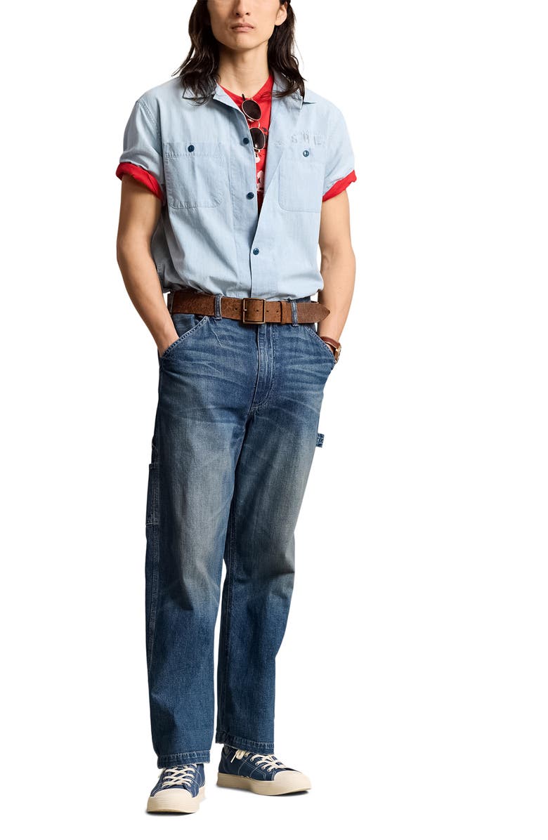 Polo Ralph Lauren Short Sleeve Chambray Button-Up Shirt, Alternate, color,