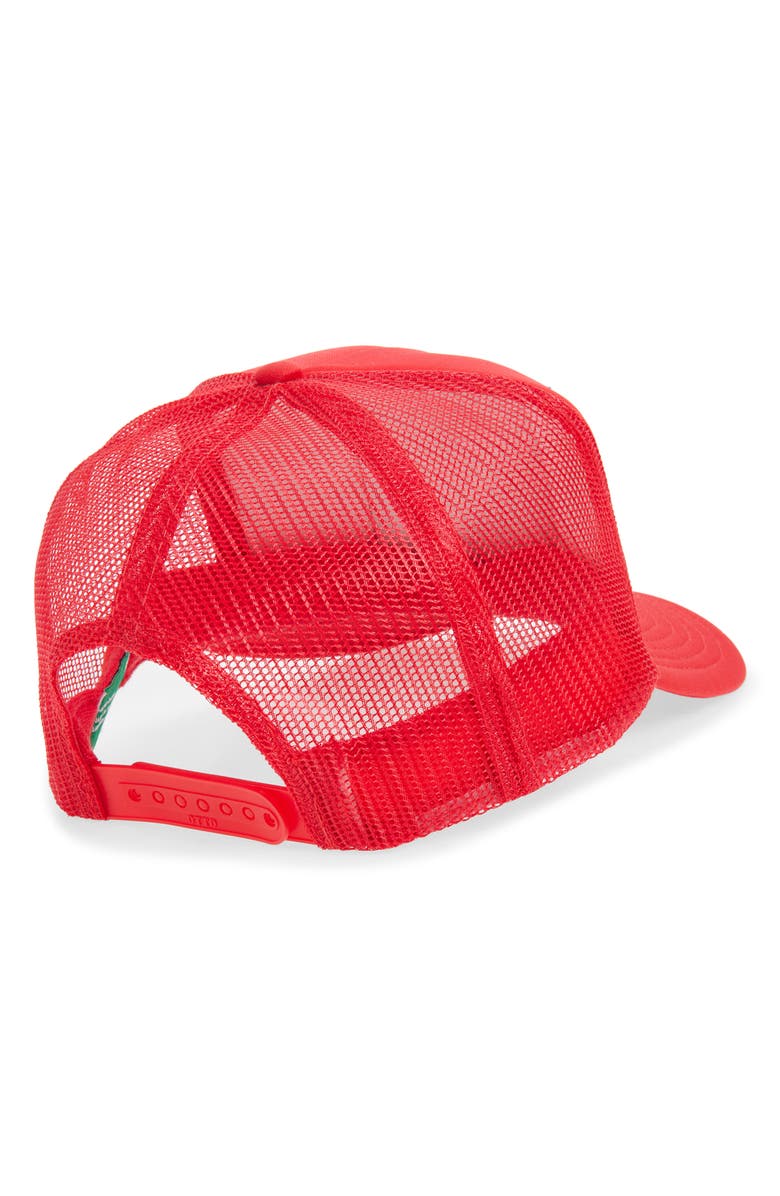 Friday Feelin’ Get Happy Outside Trucker Hat, Alternate, color, Red