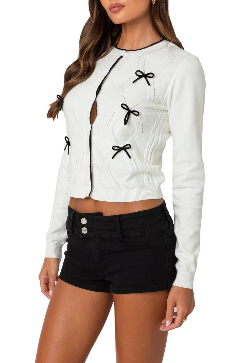 Contrast Bow Cardigan, Alternate, color, CREAM