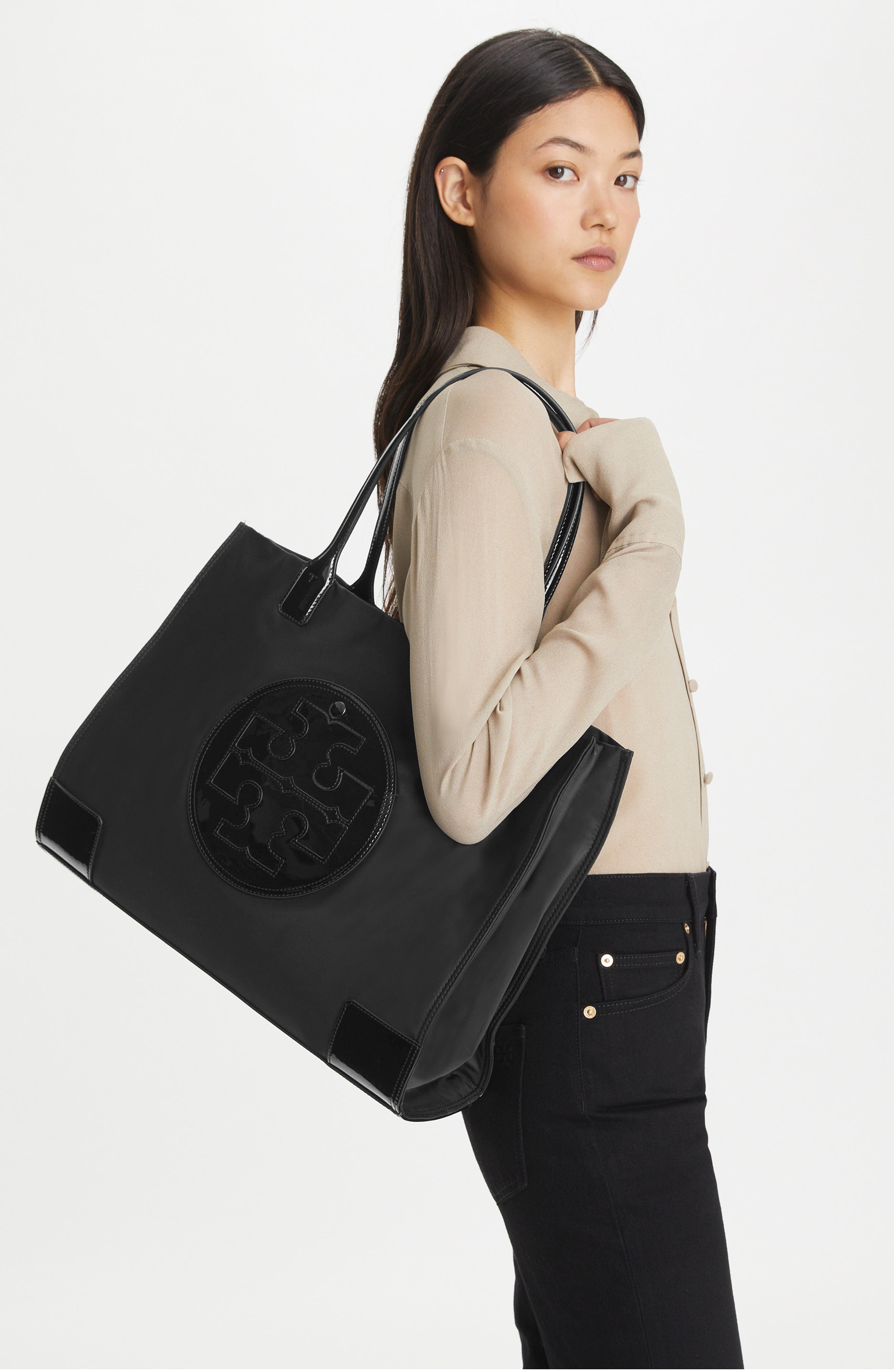 Tory Burch Ella Patent Nylon Tote, Alternate, color, 