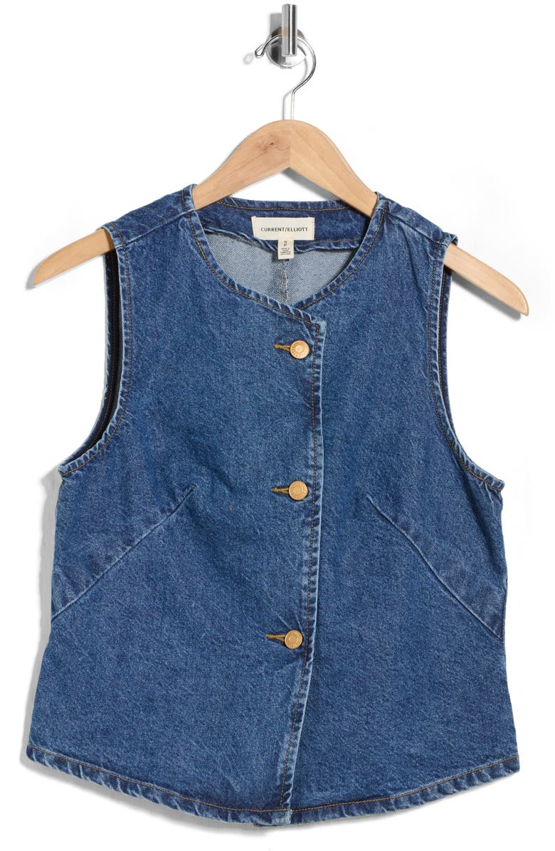 Current/Elliott Fitted Button Front Denim Vest, Alternate, color, Medium Wash