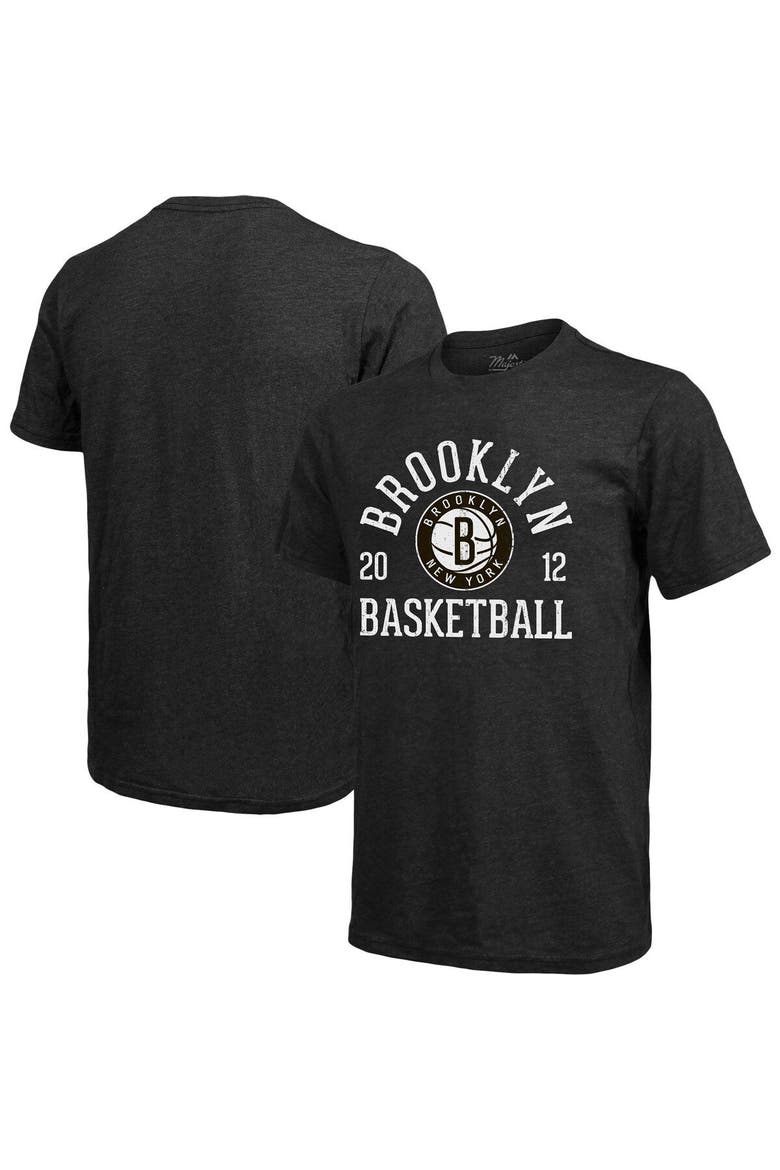 Men's Majestic Threads Heathered Black Brooklyn Nets Ball Hog Tri-Blend T-Shirt, Main, color, Heather Black