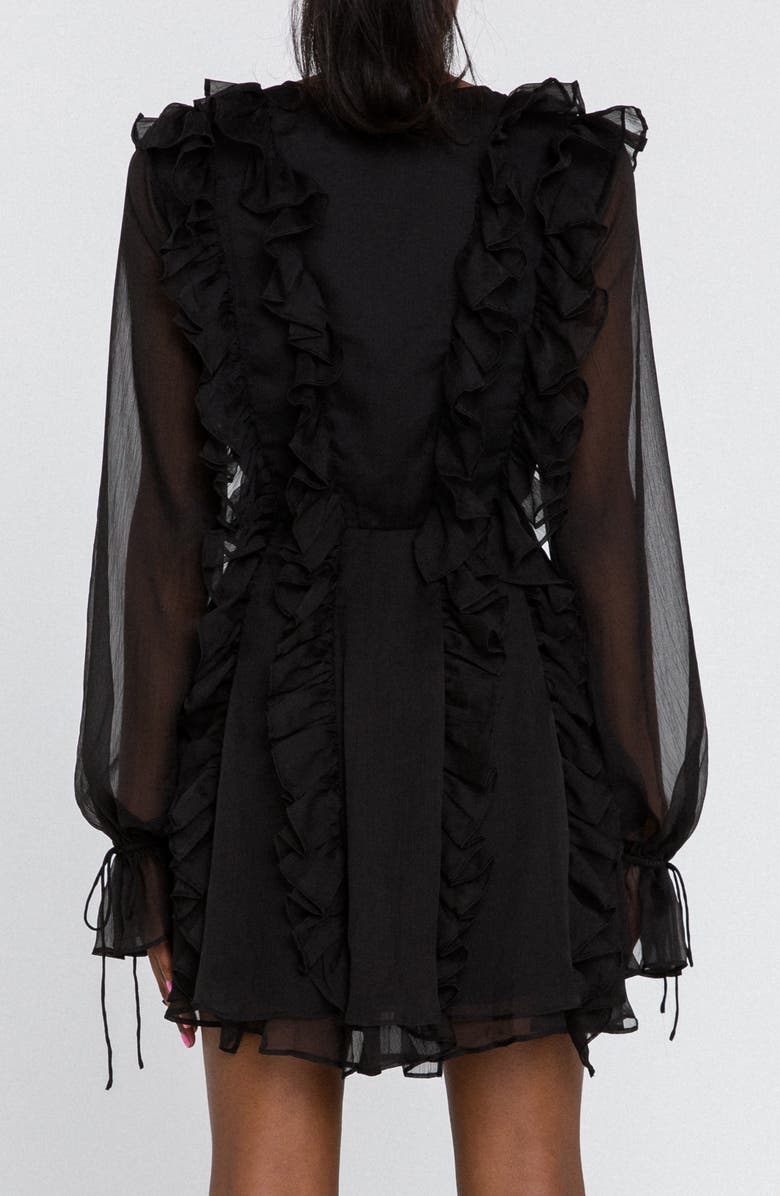 Endless Rose Ruffle Tie Front Long Sleeve Minidress, Alternate, color,