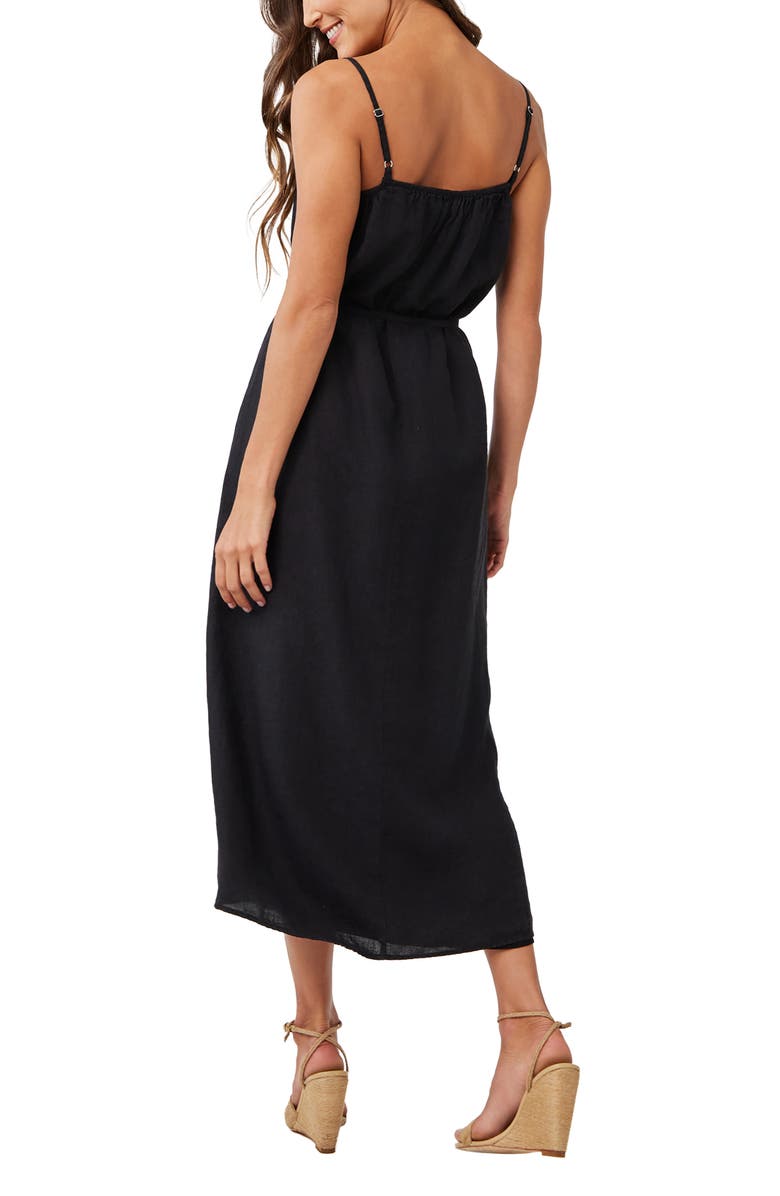 Bella Dahl Shirred Bodice Linen Dress, Alternate, color, Black