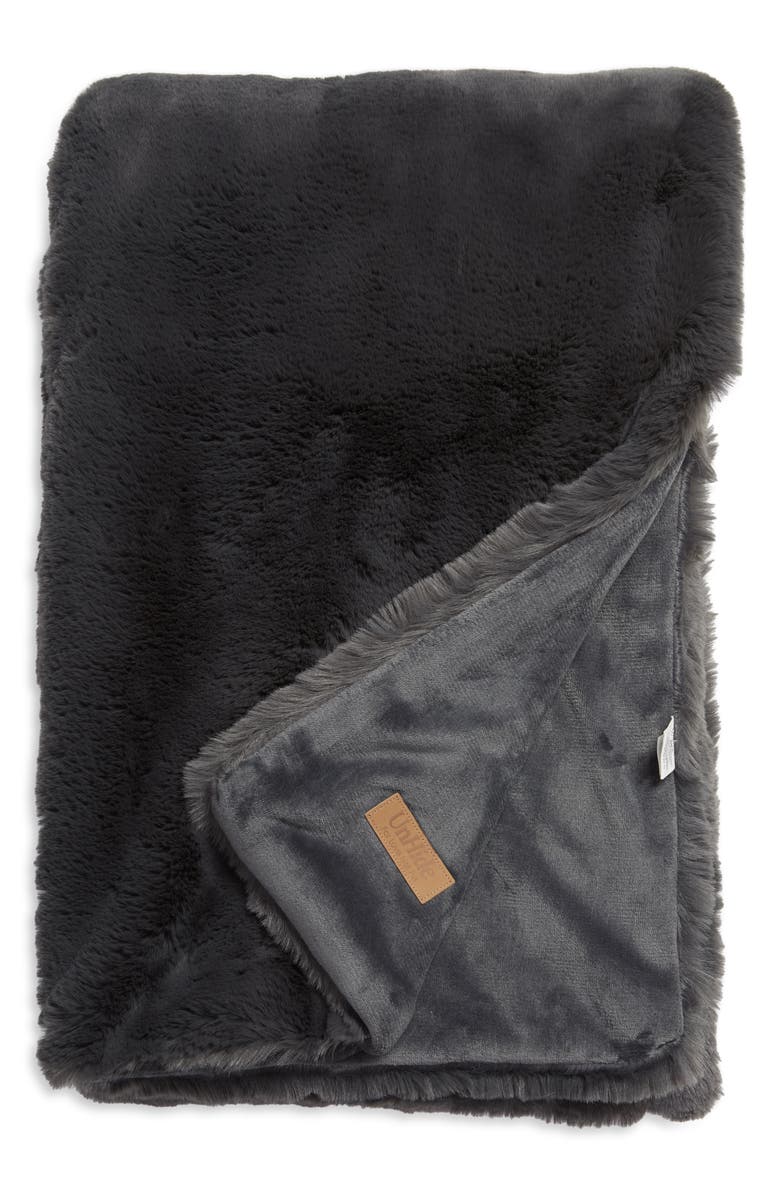 UnHide The Marshmallow 2.0 Medium Faux Fur Throw Blanket, Main, color, Charcoal Charlie
