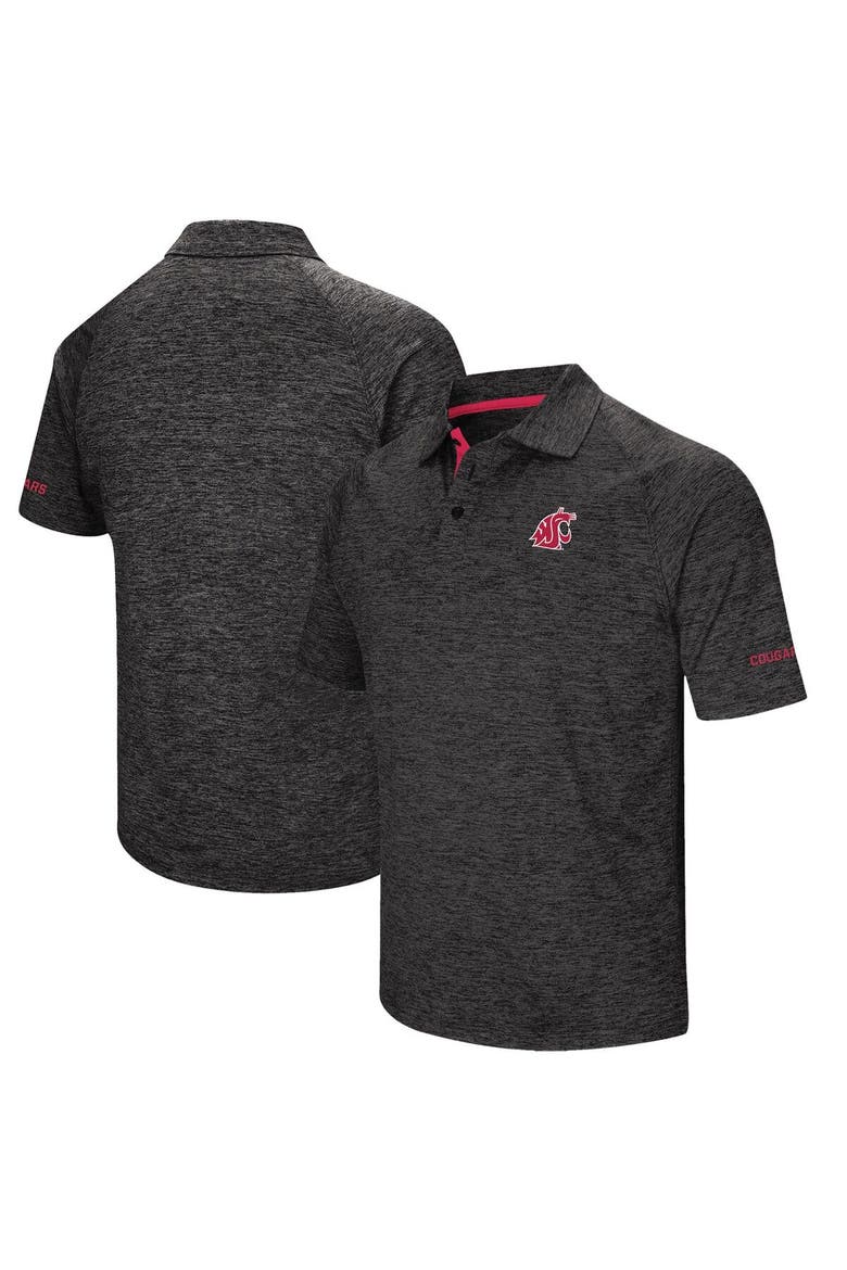 Men's Colosseum Black Washington State Cougars Down Swing Polo, Alternate, color, Heather Black