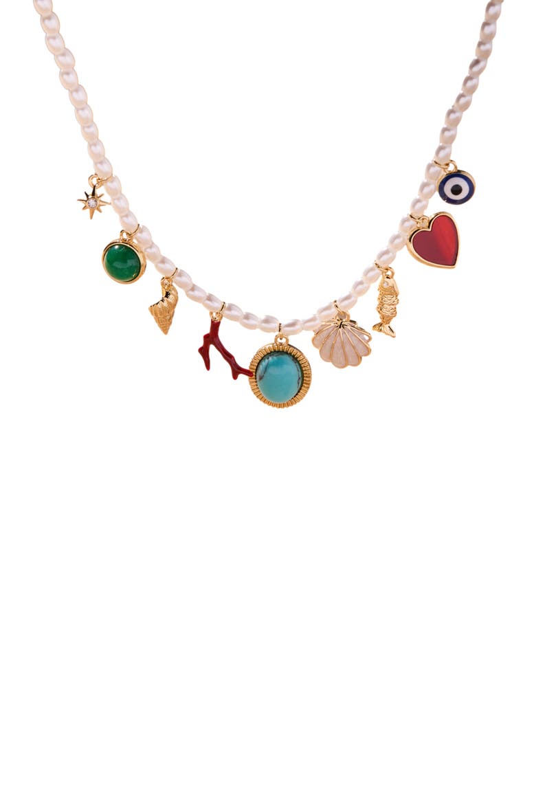 Moonlight Beach Pearl Charm Necklace, Alternate, color, Multi