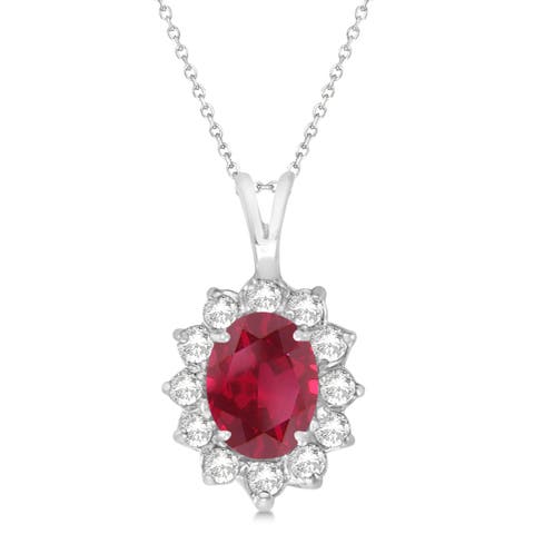 Lab Ruby & Lab Diamond Accented Pendant Necklace 14k