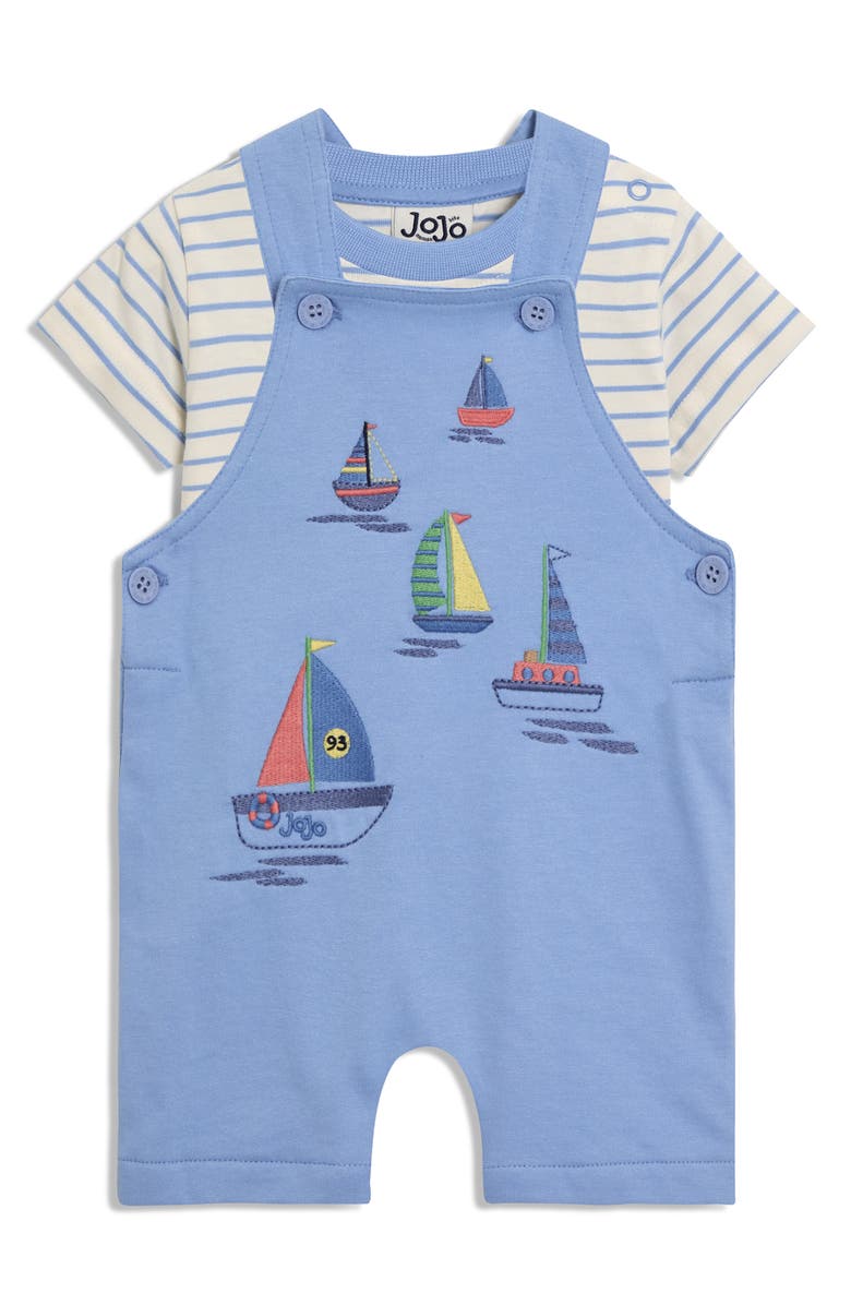 JOJO MAMAN BEBE Boat Appliqué Overalls & T-Shirt Set, Main, color, Blue