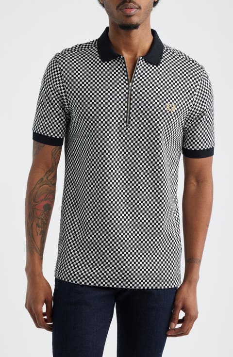 Chequerboard Jacquard Quarter-Zip Polo