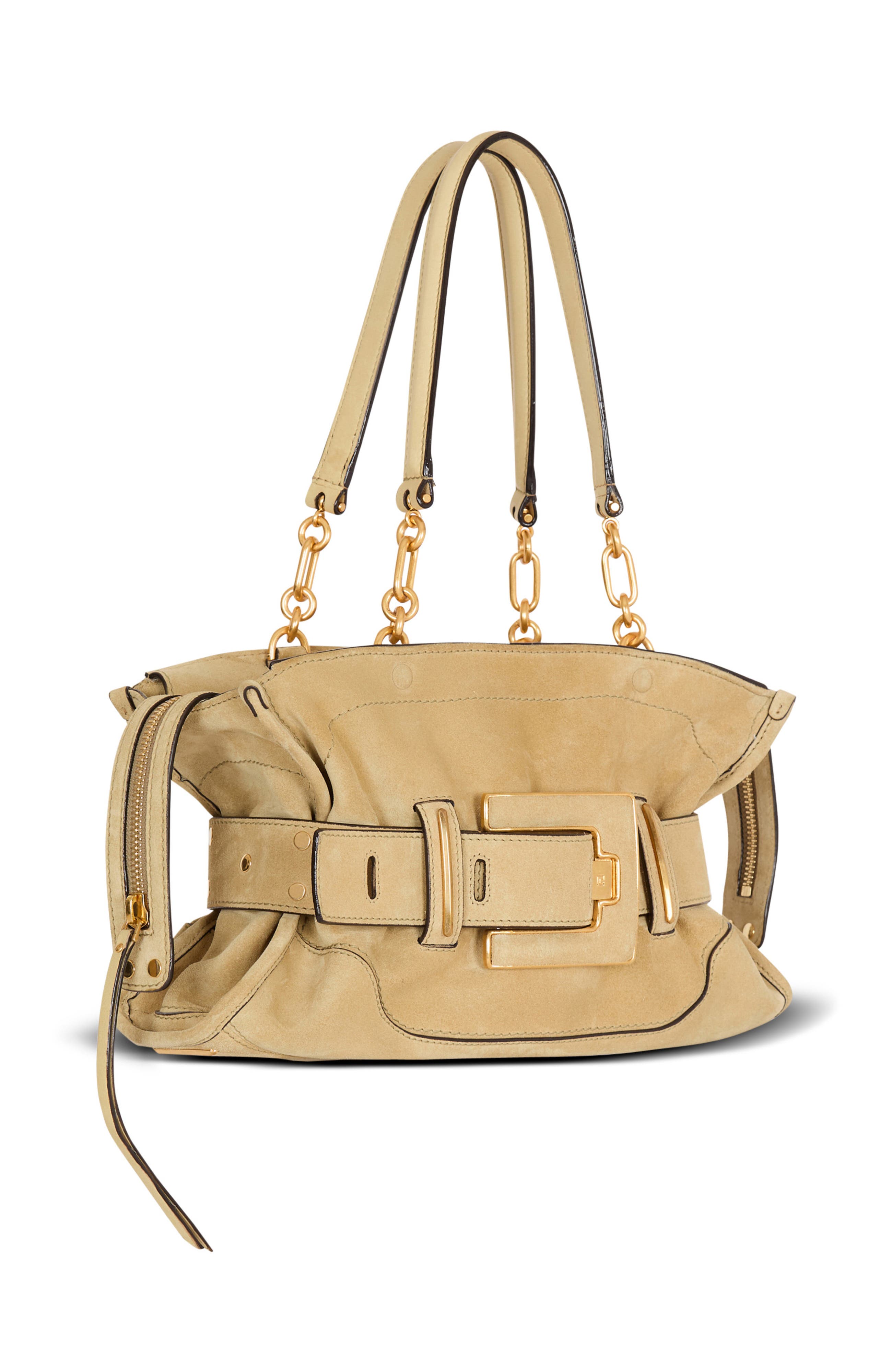 Balmain Suede Anthem bag, Alternate, color, Beige