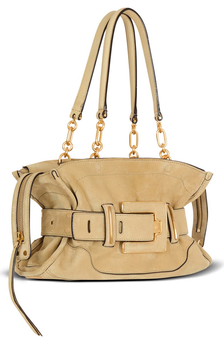 Balmain Suede Anthem bag, Alternate, color, Beige