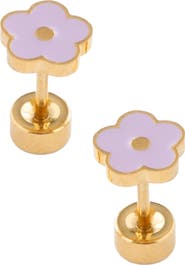 Pip Pop Girls' Petite Flower Flatback Stud Hypoallergenic Earrings