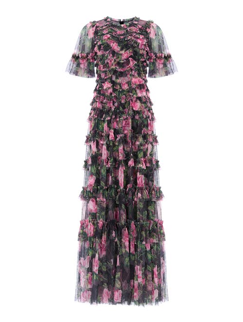Needle & Thread Rose Vine Round Neck Gown In Multi