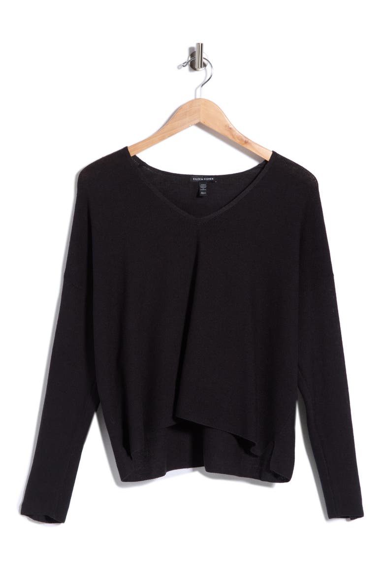 Organic Linen & Organic Cotton V-Neck Sweater, Alternate, color, BLACK