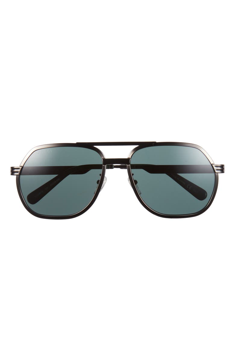 Gucci 60mm Aviator Sunglasses, Main, color, Ruthenium Ruthenium Green