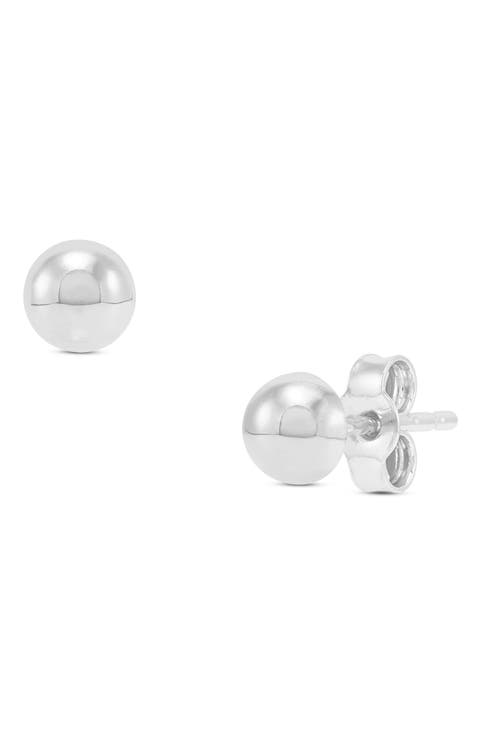14K White Gold Half Ball Stud Earrings