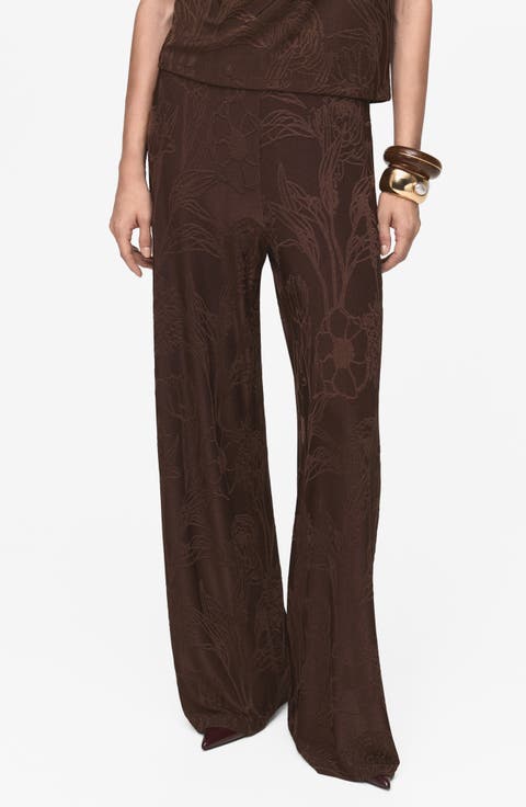 Floral Jacquard Wide Leg Pants