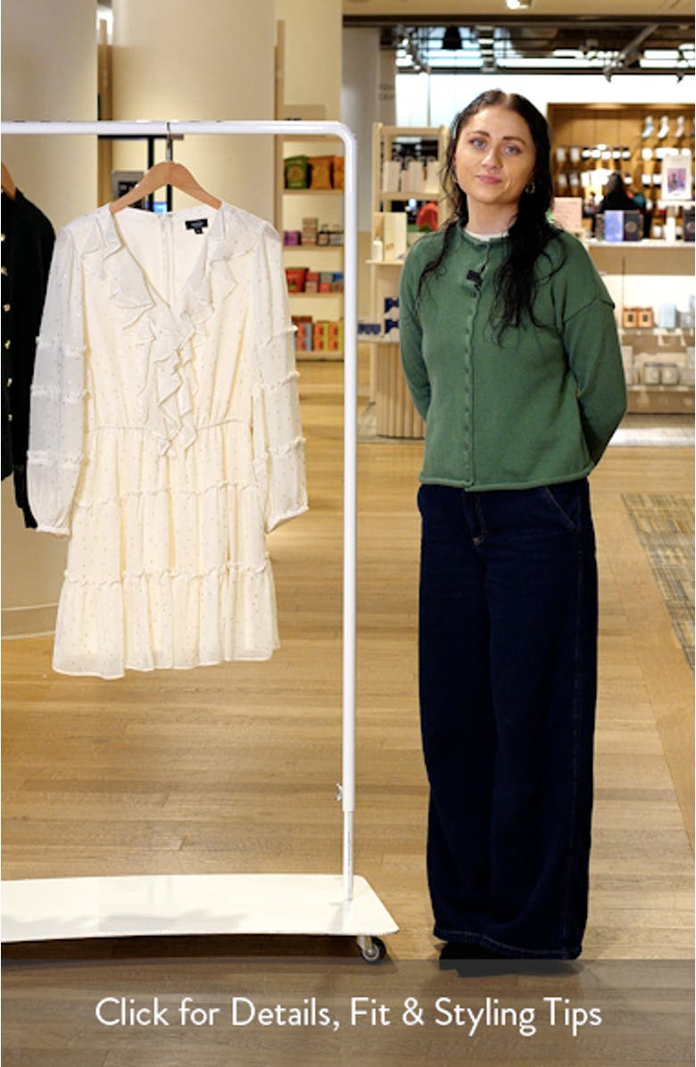 Metallic Dot Long Sleeve Ruffle Dress, sales video thumbnail