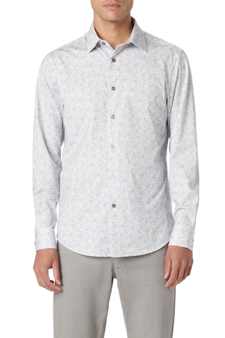 James OoohCotton® Geometric Print Button-Up Shirt, Main, color, PLATINUM