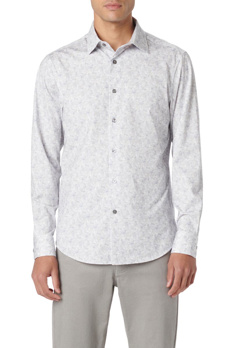 Bugatchi James OoohCotton<sup>®</sup> Geometric Print Button-Up Shirt, Main, color, Platinum