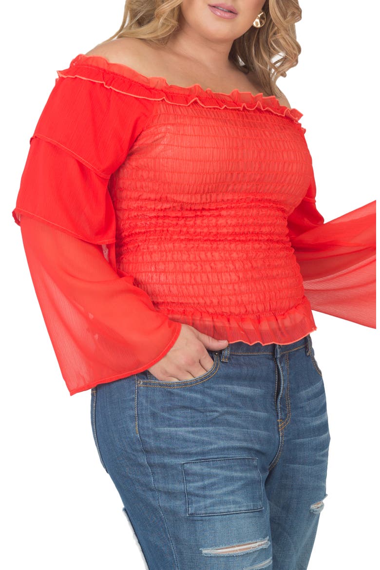 Tiered Sleeve Smocked Top, Alternate, color, TIGERLILY