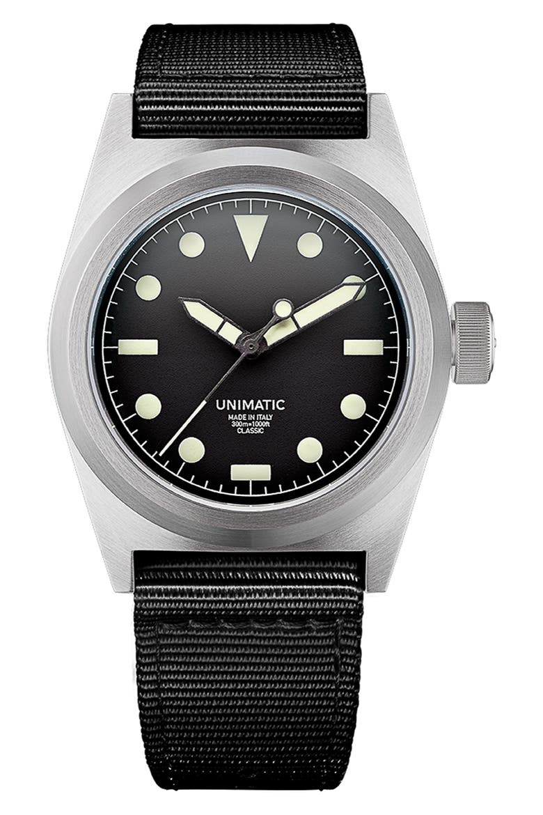 Modello Due Automatic NATO Strap Classic Watch, 37mm x 39mm, Main, color, BLACK STEEL