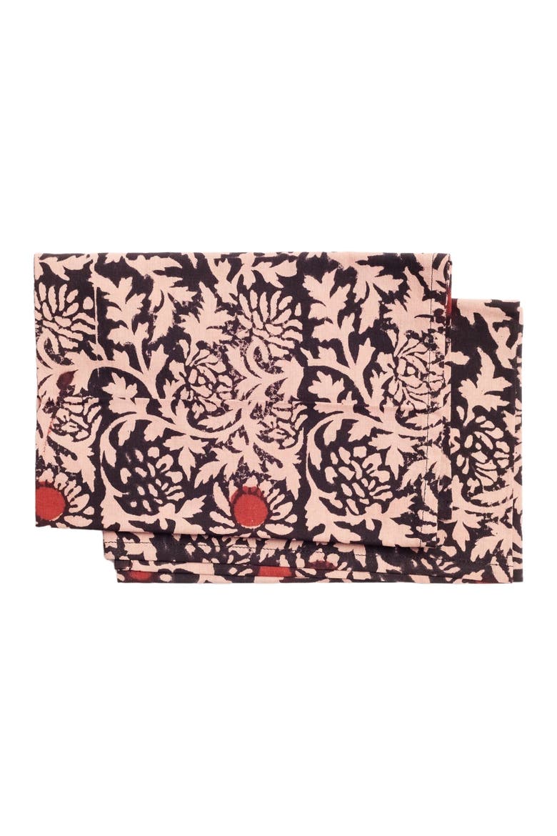 Hummus Floral Wax Block Printe Cotton Table Napkin - Set of 4, Alternate, color, Multi