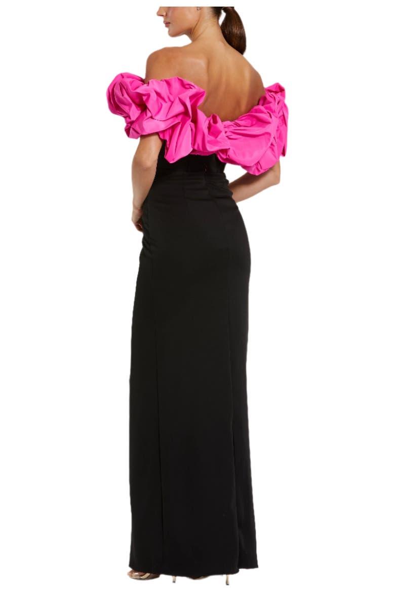 Mac Duggal Crepe & Faille Off The Shoulder Gown, Alternate, color, Black Hot Pink