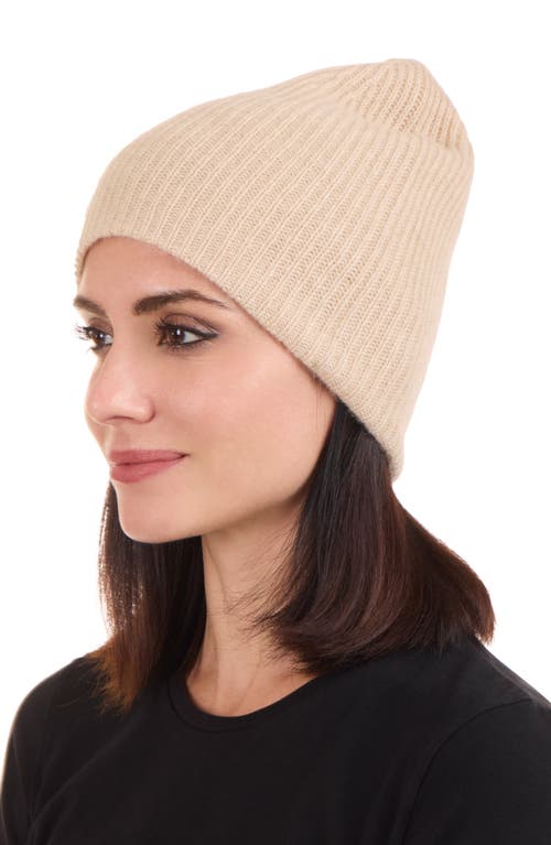 Amicale Cashmere Double Layer Rib Knit Beanie In Brown