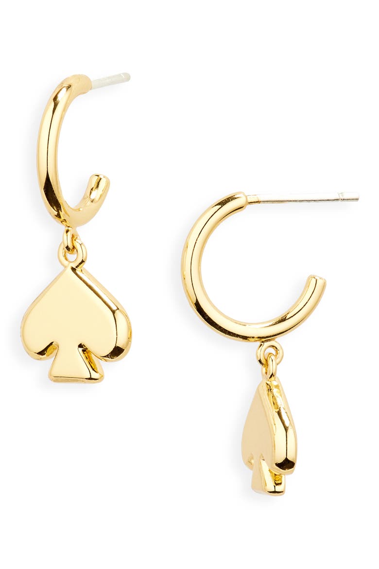 everyday spade drop huggie hoop earrings, Main, color, GOLD