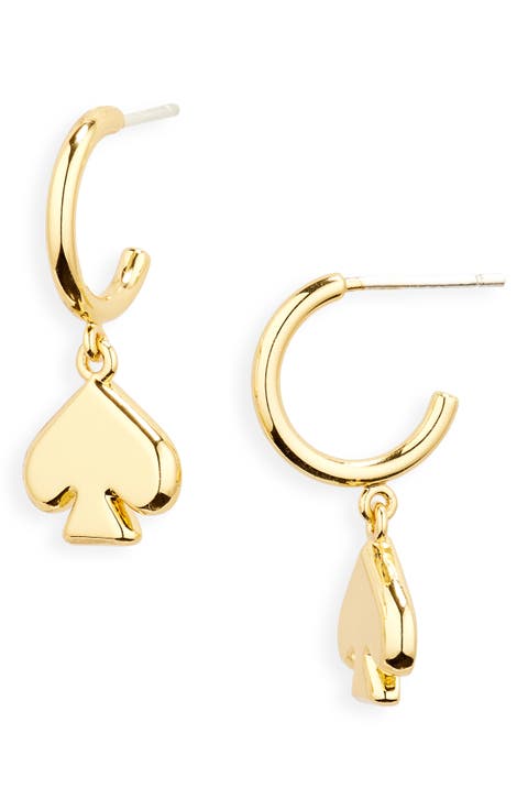 everyday spade drop huggie hoop earrings