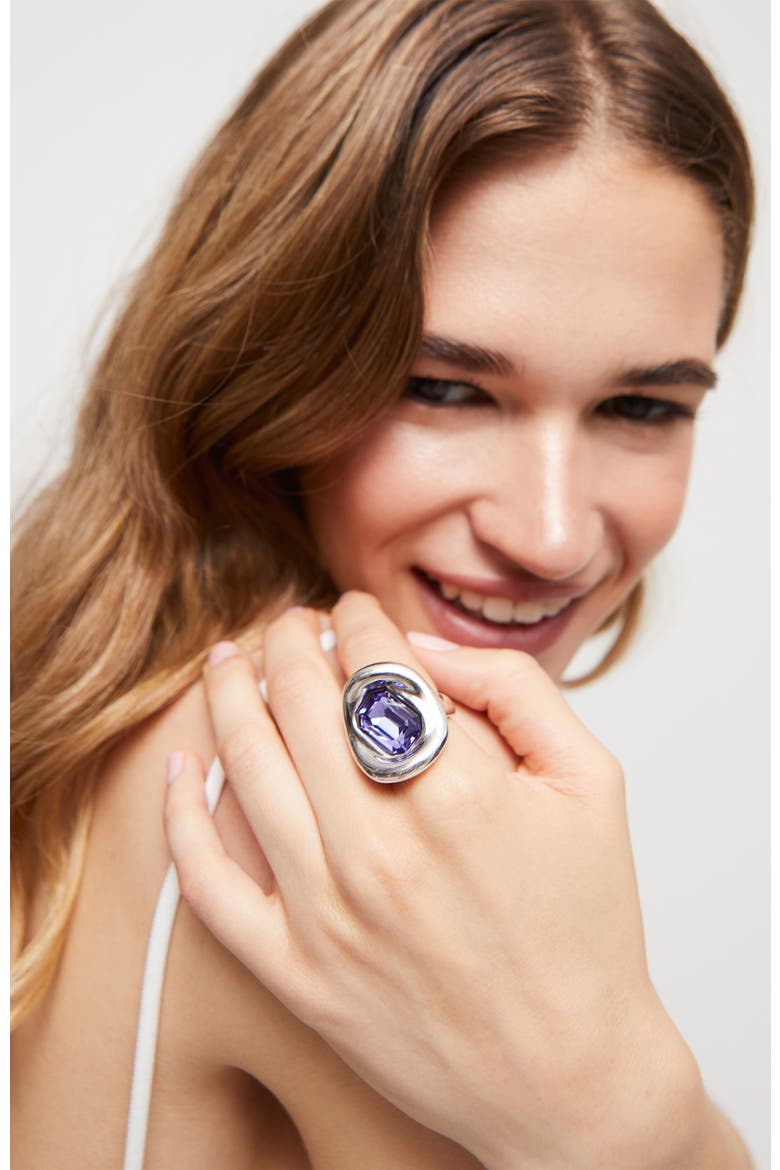 Sterling Silver-Plated Ring with Purple Crystal, Alternate, color, Silver
