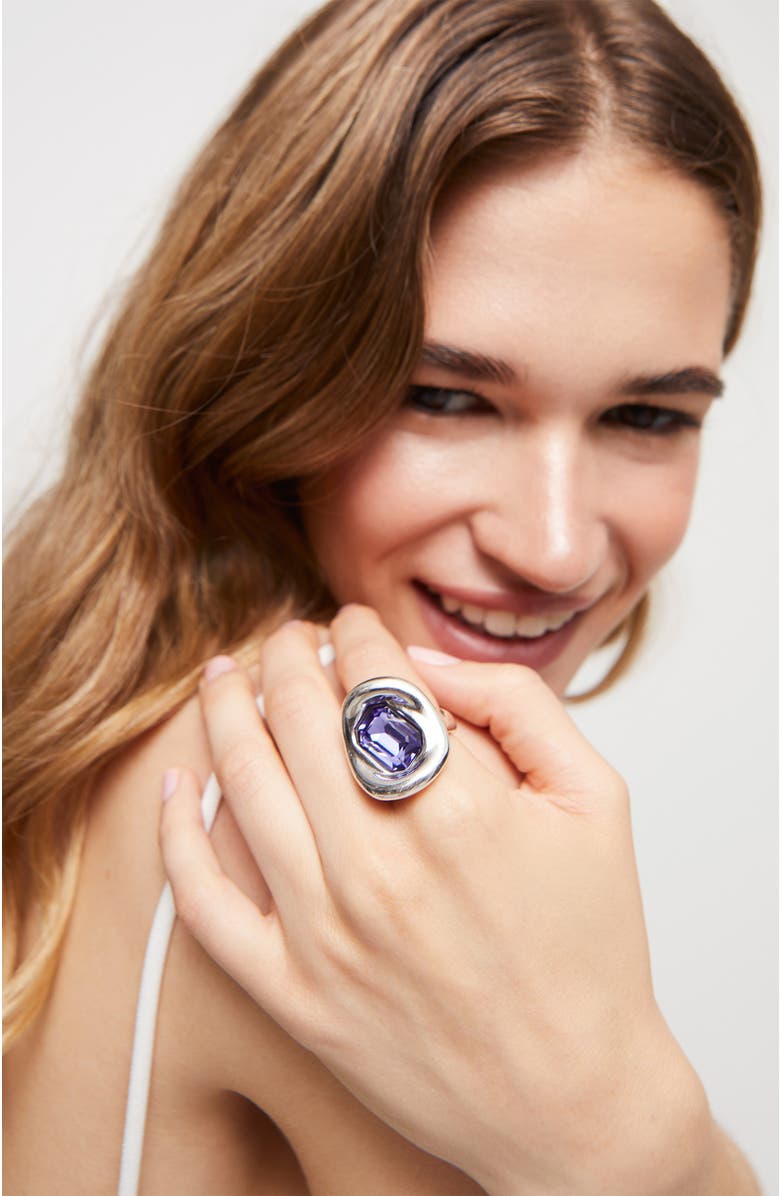 UNODE50 Sterling Silver-Plated Ring With Purple Crystal, Alternate, color, Metallic Silver