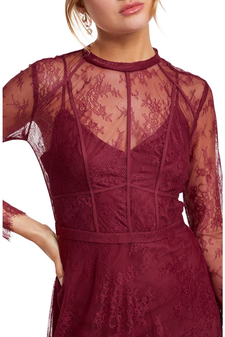 Chantilly Lace Long Sleeve Midi Dress, Alternate, color, BERRY