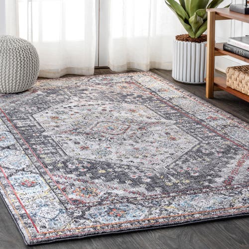 Jonathan Y Kesan Vintage Medallion Area Rug In Charcoal Gray/ivory